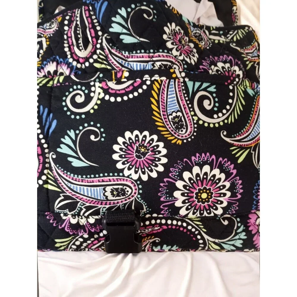 Vera Bradley Black Paisley Foldover Laptop Book Bag.